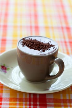 Close-up of delicious hot chocolate with chocolate sprinkles