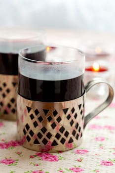 Close-up of mulled wine with spices for Christmas