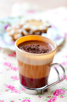 Close-up of delicious hot chocolate with chocolate sprinkles