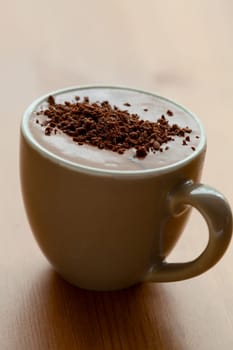 Close-up of delicious hot chocolate with chocolate sprinkles