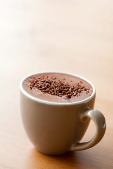Close-up of delicious hot chocolate with chocolate sprinkles