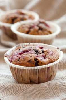 Close-up of delicious homemade raspberry chocolate muffins