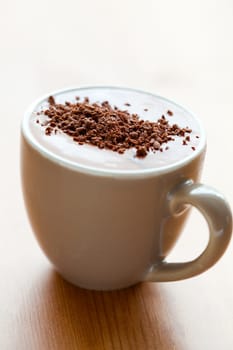 Close-up of delicious hot chocolate with chocolate sprinkles