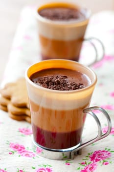 Close-up of delicious hot chocolate with chocolate sprinkles