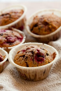 Close-up of delicious homemade raspberry chocolate muffins