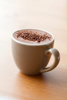 Close-up of delicious hot chocolate with chocolate sprinkles