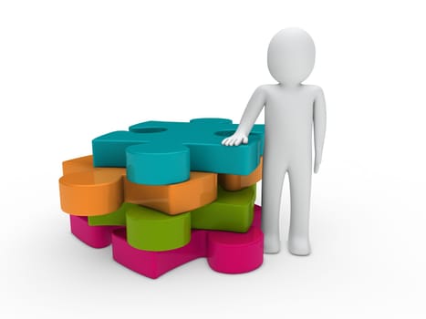 3d man puzzle pink green orange blue business