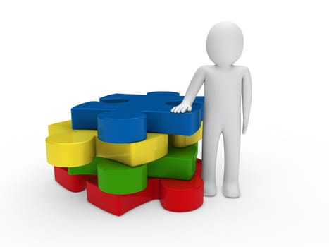 3d man puzzle red blue green yellow business