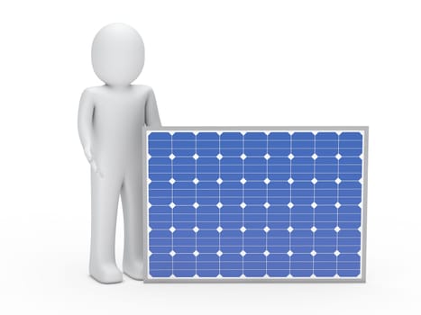 3d man solar panel blue energy human