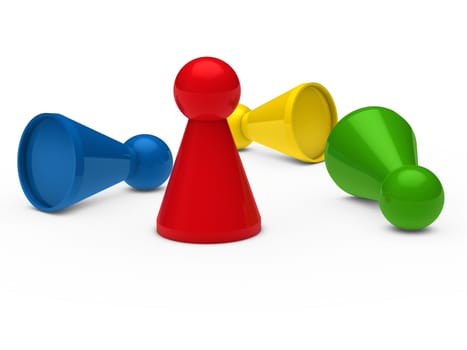 3d game figure team blue red green