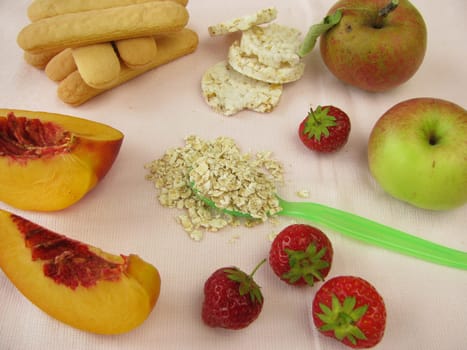 Toddler nutrition with fruit,biscuits and oatmeal