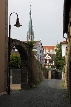 Old town Mühlhausen with tower of St. Mary's Church