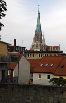 Old town Mühlhausen with tower of St. Mary's Church