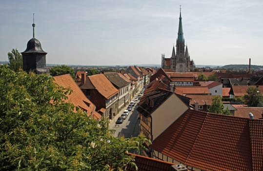 Old town Mühlhausen with tower of St. Mary's Church