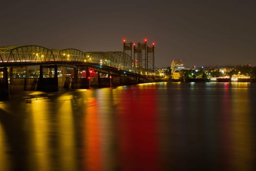 Light Trails on Columbia River Crossing I-5 Interstate Bridge at Night