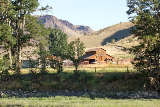 Barn on Farmland Along John Day River in Central Oregon