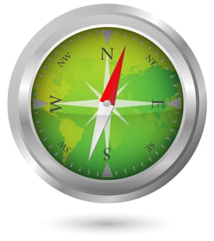 Illustration of Compass Icon With World Map