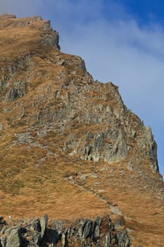 a mountain slope and a sky with clouds