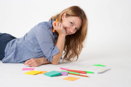 College student studying (swot up) for exam