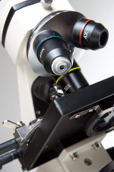 Monocular microscope in laboratory close-up