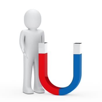 3d man stand next magnet red blue