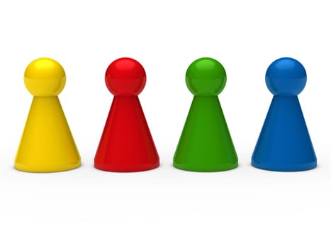 3d game figure team blue red green