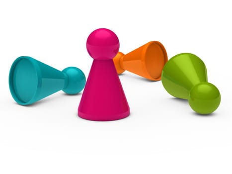 3d game figure team pink orange blue