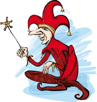 illustration of court jester in red costume