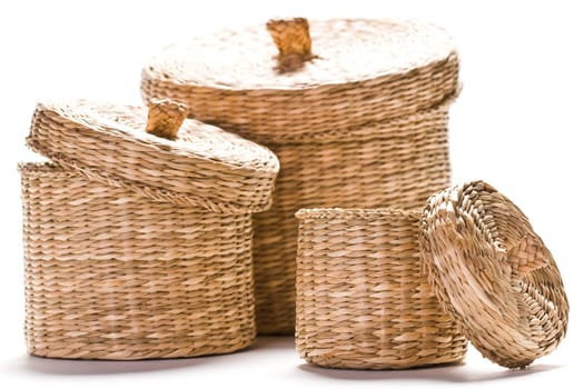 Brown baskets isolated on bright white background