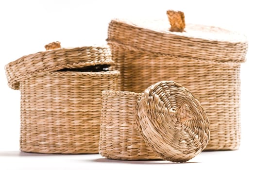 Brown baskets isolated on bright white background