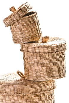 Brown baskets isolated on bright white background