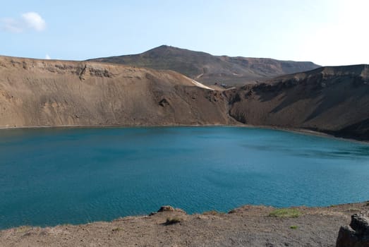 viti crater lake near the volcano krafla in iceland