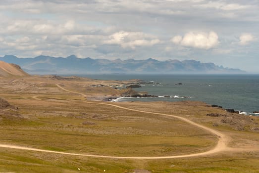 landscape on the coast near hofn in iceland