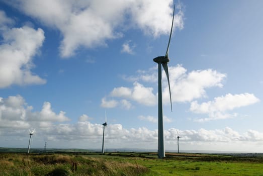wind turbines in the landscape of cornwall