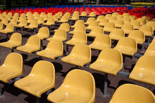 row of colorful seats