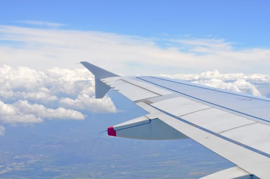 Aerial view from a flying plane in the sky