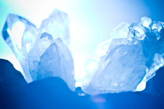 White Blue Glowing Rock Crystal Quartz with Backlight