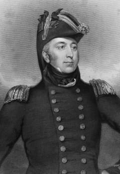 George Cockburn (1772-1853) on engraving from 1837. British naval commander. Engraved by H.Robinson after a painting by J.J.Halls1 and published by G.Virtue.