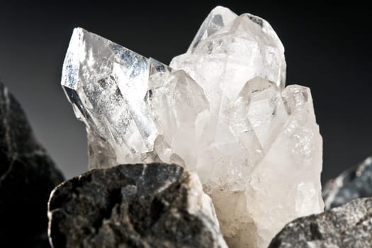 White Glowing Rock Crystal Quartz with Black Background