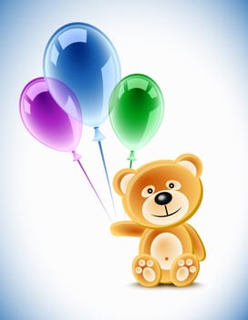 Teddybear holding transparent balloons