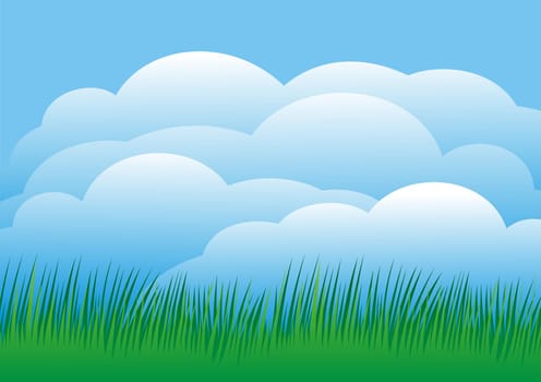 Sky background with green grass