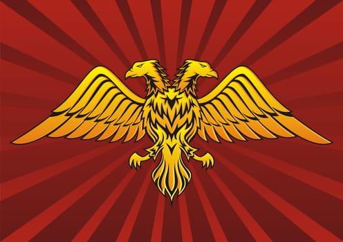 Double headed eagle in dark red background