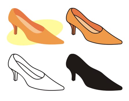 Vector illustration of female shoe in four versions.