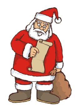 Sketch of Santa reading a list.
