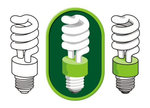 Illustration of a spiral compact fluorescent light bulb.