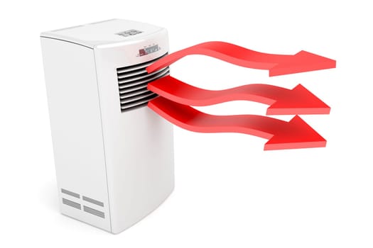 Air conditioner blowing hot air on white background