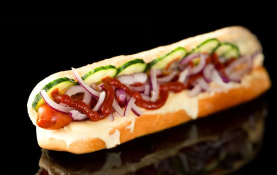 Hotdog in the lower right corner for a menu on a black background