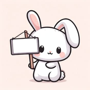 Rabbit holding a blank banner design for your mock up text