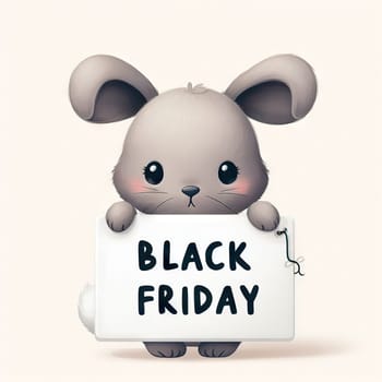 Cute bunny with banner that says Black Friday, concept seasonal discounts and sales