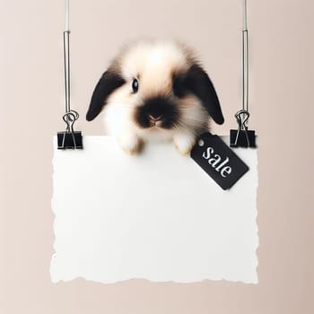 Cute bunny with banner that says Black Friday, concept seasonal discounts and sales